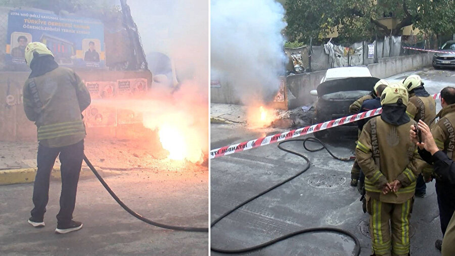 Küçükçekmece’de yer altı kabloları alev aldı: Park halindeki otomobil yandı!