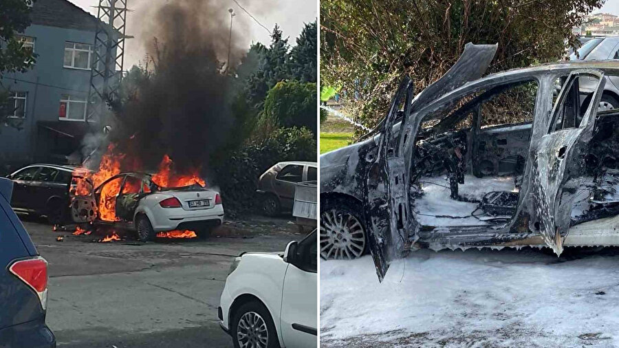 Kocaeli'de yakıt aldıktan sonra park ettiği otomobil alev aldı.