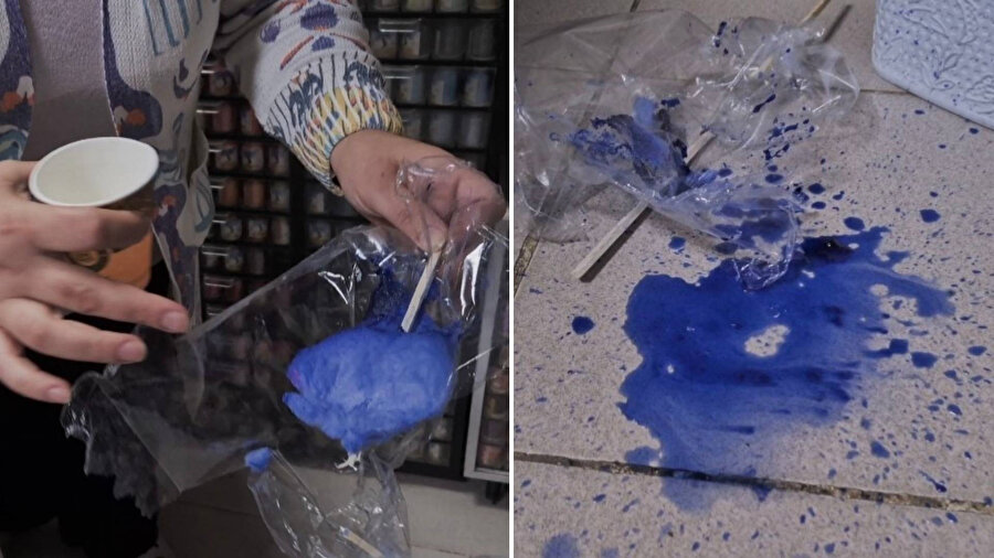 Sultangazi’de pamuk şeker aldı, gıda boyası çıktı.