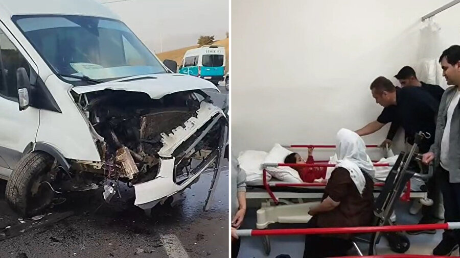 Servis minibüsü ile hafif ticari araç çarpıştı: 13'ü çocuk 19 yaralı