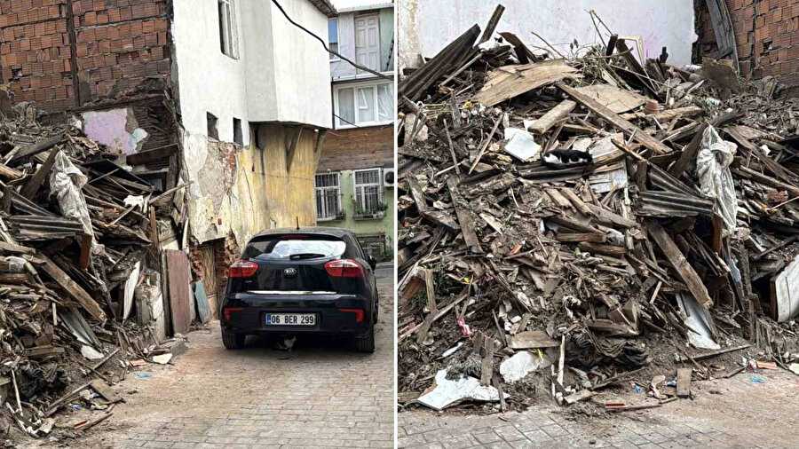  Beyoğlu’nda kısmi çökme yaşanan ahşap bina tamamen yıkıldı. 
