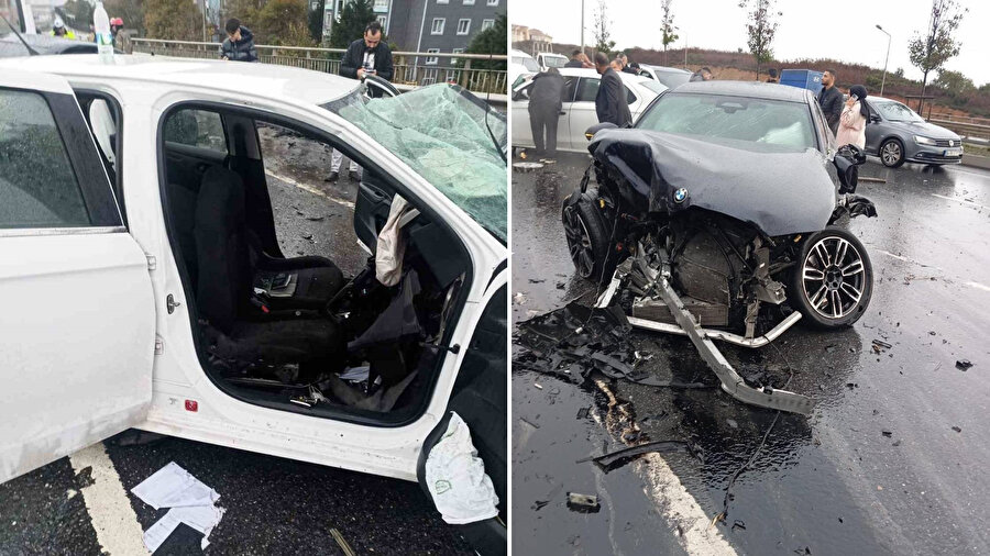 ​İstanbul Başakşehir’de karşı şeride geçen bir araç, üç kişilik aileyi taşıyan otomobille çarpıştı.