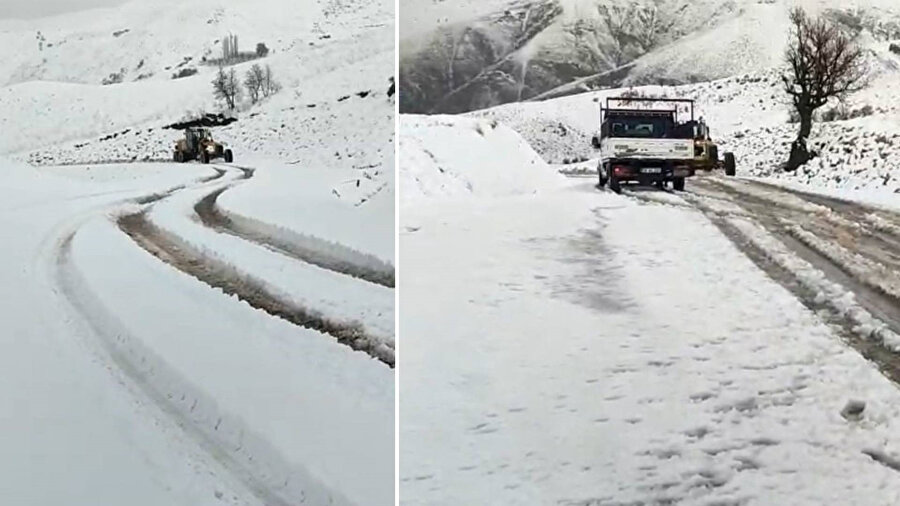 Siirt’te karda araçlar yolda mahsur kaldı.