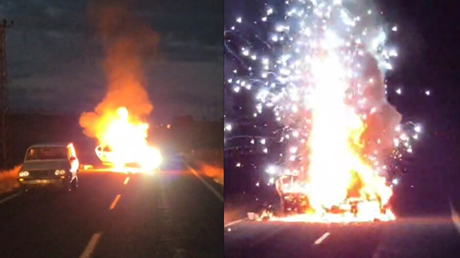 ​Şanlıurfa’da kaza sonrası otomobil alev aldı: Patlamalar korkuttu