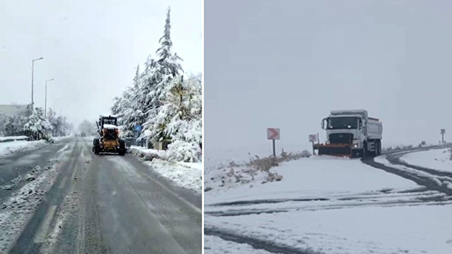 Kayseri 'de kar yağdı, ekipler sahaya indi.