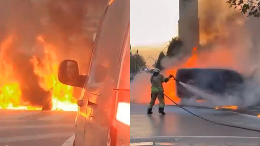 Sultangazi’de seyir halindeki araç alev aldı! Sürücü son anda kurtuldu