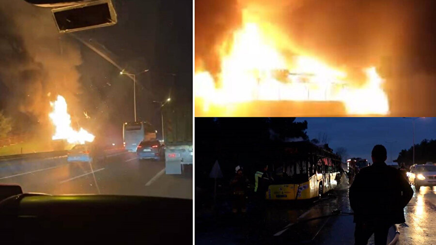 Eyüpsultan'da İETT otobüsü alev alev yandı.