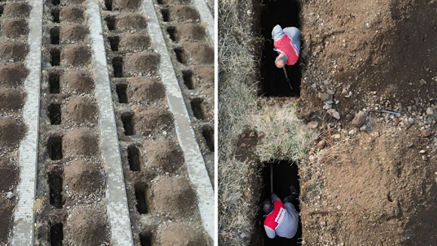 Erzurum'da mezarlıkta kış hazırlığı: Toprak donmadan mezarlar kazılıyor