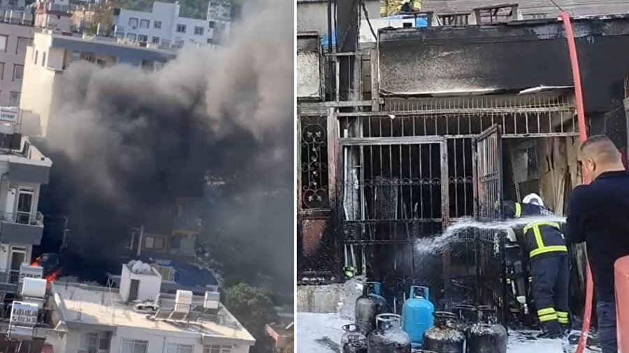 Hatay'da iş yerinde çıkan yangın, üst kattaki daireye sıçradı. 