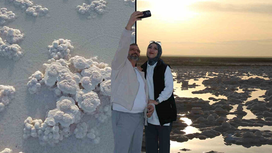 Tuz Gölü'nde kartpostal manzaraları: İlginç tuz kütlelerine yoğun ilgi!