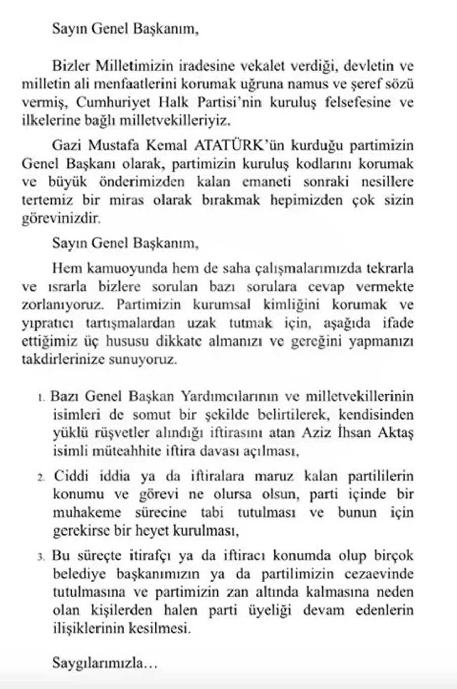 CHP'li vekillerden Özel'e mektup