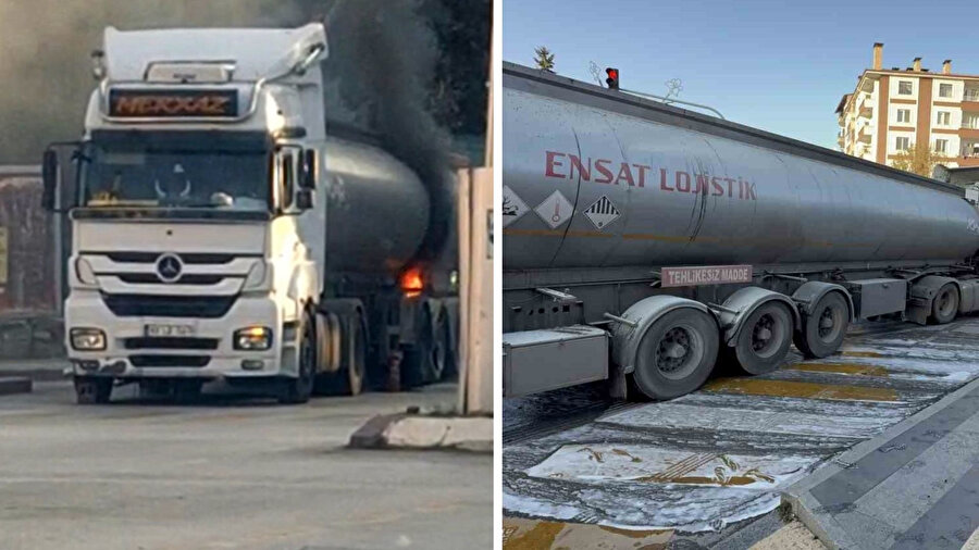  Kırmızı ışıkta bekleyen TIR'ın tekerlekleri yandı