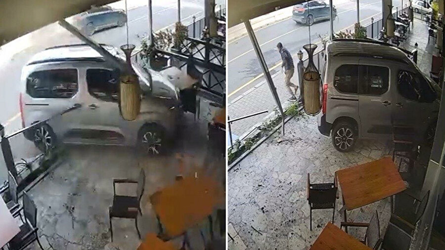 Otomobille restorana daldı