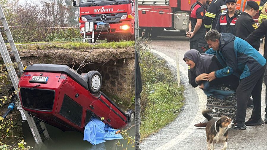 Otomobil dereye devrildi