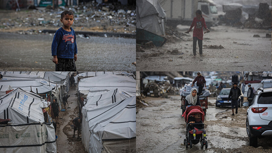 Gazze’de şiddetli yağış insanlık dramını büyüttü: Çadırlar sular altında kaldı