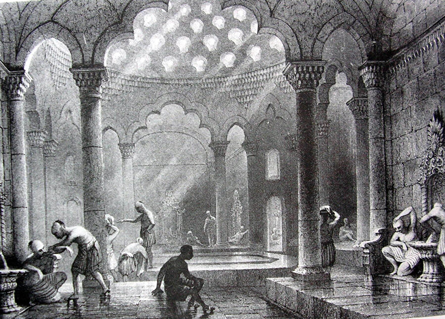 İstanbul'da Türk Hamamı (Thomas Allom-Gravür)