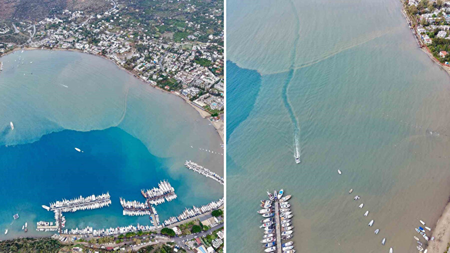 Bodrum’da sağanak sonrası denizin rengi değişti