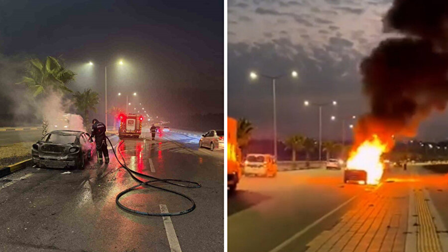 Adana’da korku dolu anlar: Seyir halindeki otomobil alev topuna döndü 