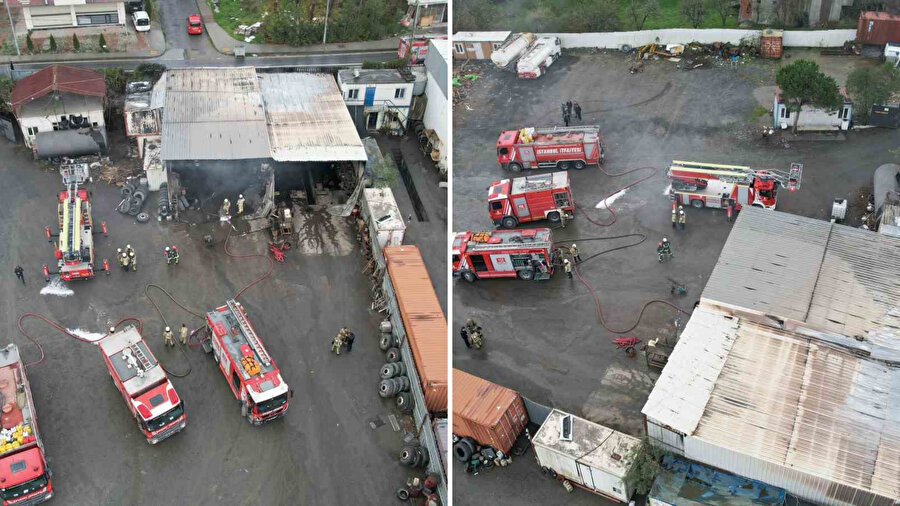 ​​Arnavutköy’de korkutan anlar: Tır tamirhanesinde yangın çıktı