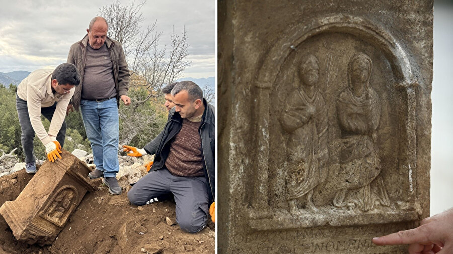 Çoban fark etti: 2 bin yıllık insan figürlü mezar steli korumaya alındı! 7 saat omuzda taşıdılar