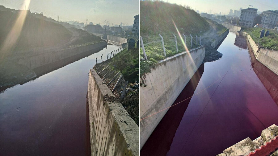 Esenyurt’ta derenin rengi kırmızıya döndü