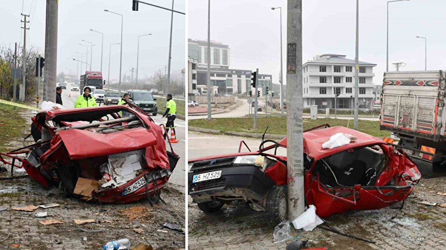 Kamyonun çarptığı Tofaş kağıt gibi katlandı