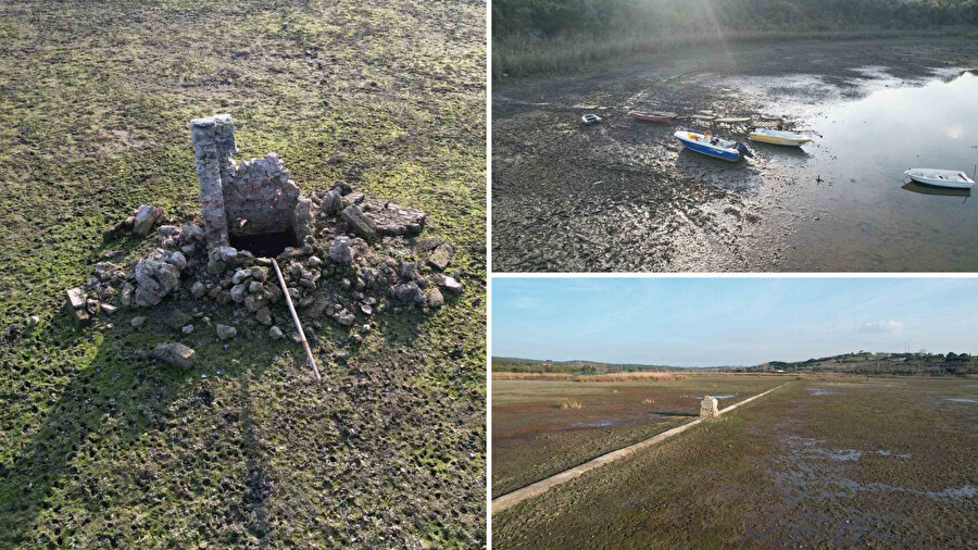 Terkos Gölü’nde su çekilince tarihi su kanalları gün yüzüne çıktı