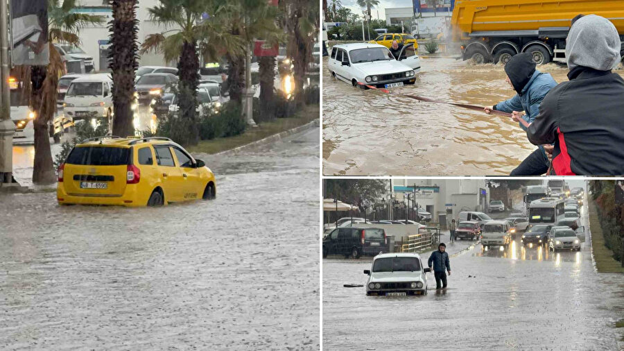 Bodrumda sokaklar göle döndü: Araçlar sular altında kaldı