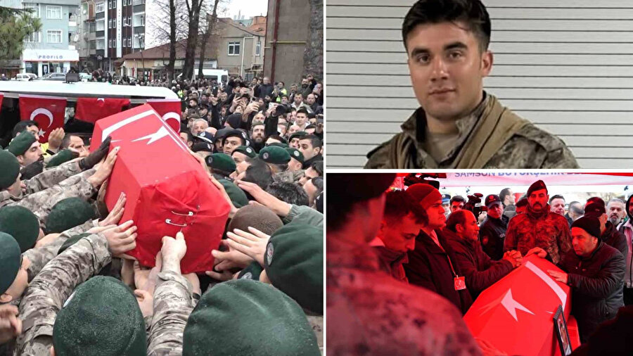 Samsunlu şehit polis, görev arkadaşlarının omzunda dualarla uğurlandı