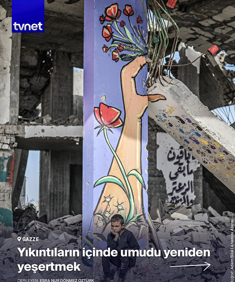 Gazzeli sanatçılar, İsrail saldırılarında yıkılan binaların enkazını çizimlerle renklendirdi