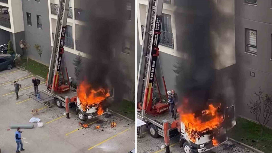 Taşınma sırasında facianın eşiğinden dönüldü: Vinç alev aldı