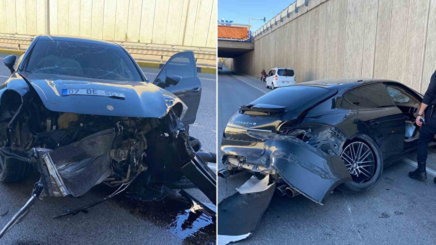 Alt geçitte korkunç kaza: Milyonluk porsche otomobil duvara ok gibi saplandı!