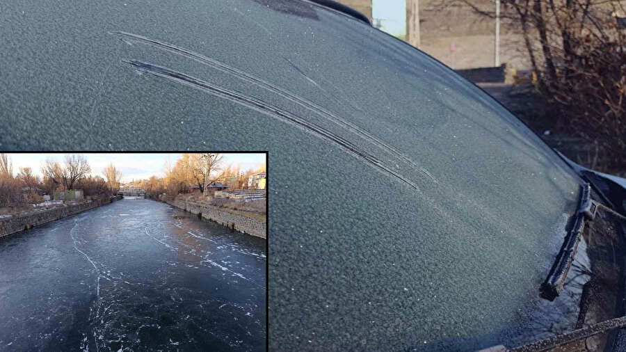 Kars'ta kışın çetin yüzü: Hava sıcaklığı eksi 15 dereceye düştü, Kars Çayı'nın yüzeyi buzla kaplandı!