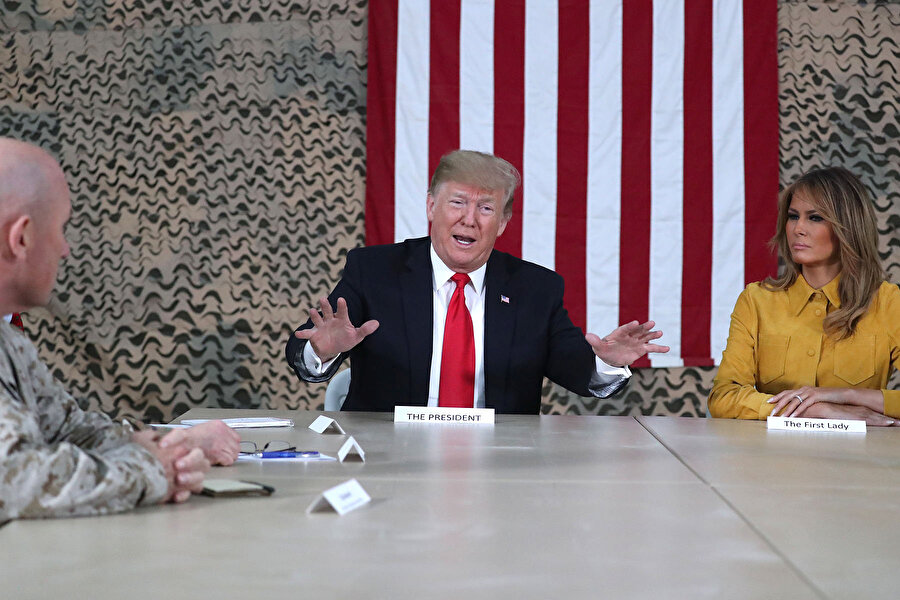 ABD Başkanı Donald Trump, Irak'taki ABD askerleriyle bir araya gelmişti.
