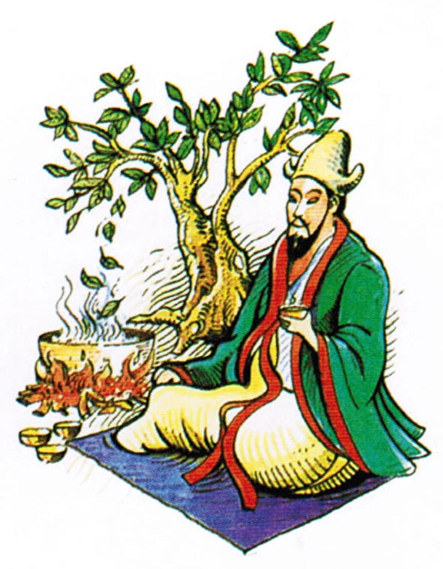 İÖ 26.yüzyılda Çin’de çay yaprakları tedavi için çiğnendiği biliniyor. Şükür ki çay milattan önce 2737 yılında büyük Çin İmparatoru Shen Nung tarafından tesadüfen de olsa keşfedildi. Koskoca imparator nasıl oluyor bilmiyoruz ama bir gün bahçede ağzı açık bir kapta su kaynatırken çalılıklardan bir kaç yaprak kaynayan suyun içine düşer. Nung yaprakları suyun içinden toplayamadan yapraklar suda kaynamaya, hoş bir koku etrafa yayılmaya başlar. İmparator merak edip suyun tadına bakınca hoşuna gitmiş olacak ki çay keşfedilmiş oldu.
