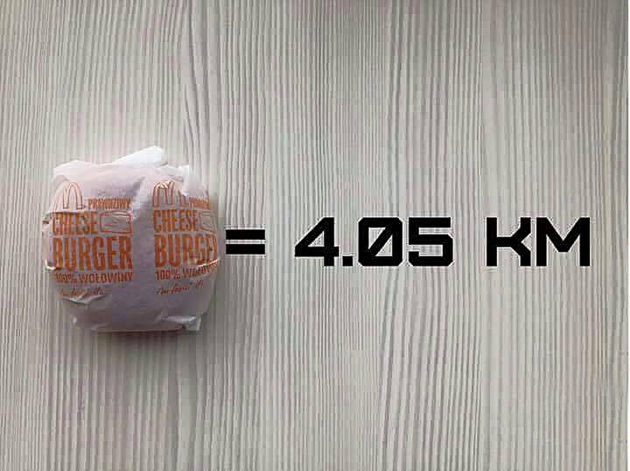 Çizburger
Bir çizburger yedikten sonra, verdiği kaloriden kurtulmak için 4.05 km koşmamız gerekiyor.
