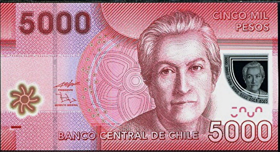 Şili

                                    
                                    5 bin Şili Pezosu'nun üzerinde Nobel ödüllü yazar Gabriela Mistral var. Gabriela Mistral 1945'te aldığı Nobel Ödülü ile bunu kazanan ilk Latin Amerikalı oldu. 

                                
                                