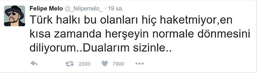 Galatasaray'dan ayrıldıktan sonra kariyerine İtalya'nın Inter takımında devam eden Melo, yaşanan acı olaylar nedeniyle Türkçe bir mesaj yayınladı.