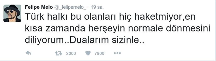 
                                    
                                    Galatasaray'dan ayrıldıktan sonra kariyerine İtalya'nın Inter takımında devam eden Melo, yaşanan acı olaylar nedeniyle Türkçe bir mesaj yayınladı.
                                
                                