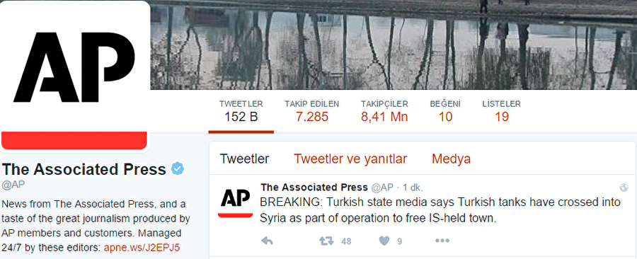 AP: "IŞİD'İ TEMİZLEMEK İÇİN OPERASYON BAŞLADI"

                                    
                                    
                                    
                                    
                                    Associated Press (AP), haberinde 'Türkiye Suriye sınırındaki kenti IŞİD'den temizlemek için operasyona başladığını ilan etti'ifadesine yer verdi
                                
                                
                                
                                
                                