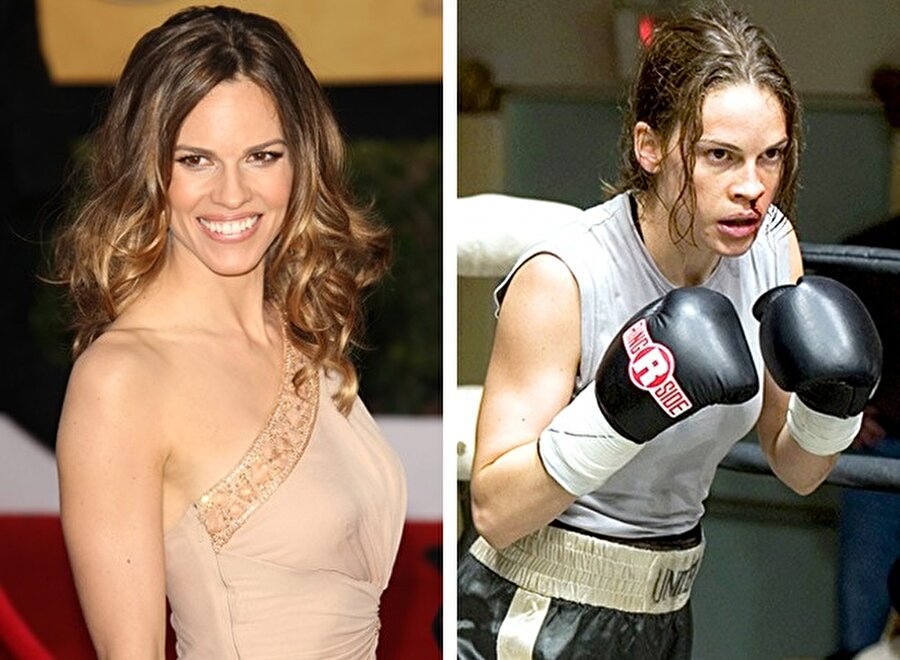 Hilary Swank
Milyonluk Bebek filminde Maggie Fitzgerald karakterini canlandıran Hilary Swank, başrolün hakkını verebilmek için güzelliğinden taviz vermiş