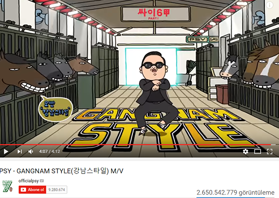 Youtube'de ilk sırada.

                                    Gangnam Stayla şarkısı ile ulaşılan insan sayısı dünya nüfusunun yaklaşık 4'te 1'ine eşit.
                                