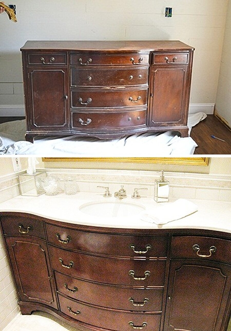 Yıllar boyu yatak odanızda bulunan eski mobilyalarınızı, boyayarak banyolarınızda kullanabilirsiniz. 
