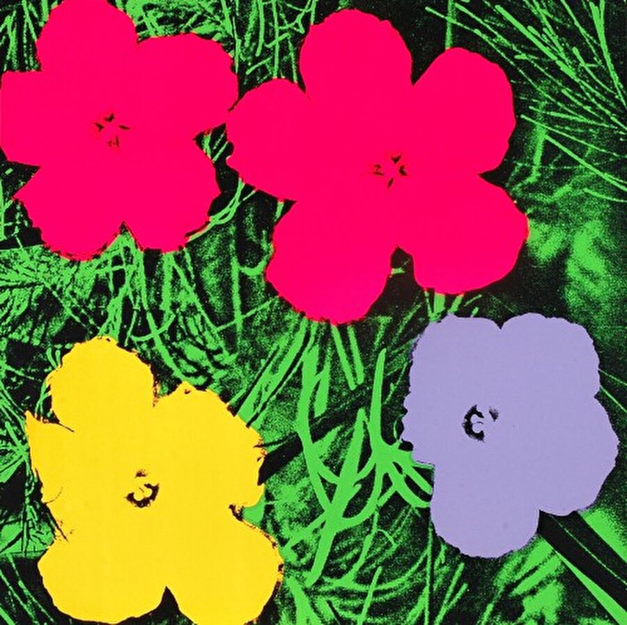 Çiçek
Fazla yassı, fazla yapay çiçekler doğanın parçası değildir. Onlar Warhol'un en sevdiği madde plastikten yapılma gibidir. Banal ve sıradan görünüp, düz, boş duygudan yoksun yani başka bir değişle makineyle üretilmiş izlenimi veriyordu.