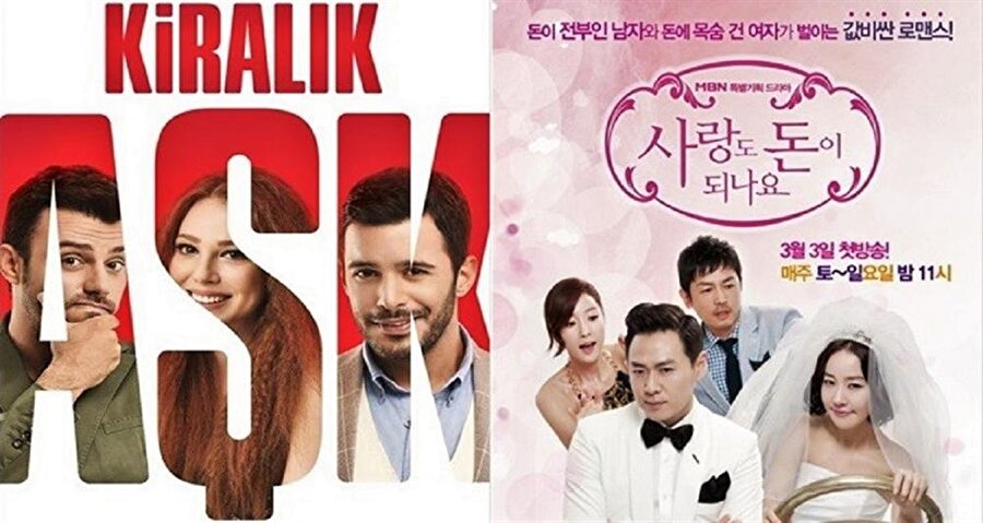 Kiralık Aşk – Can Love Become Money
Başrollerinde Barış Arduç, Elçin Sangu, Salih Bademci, Sinem Öztürk, Nergis Kumbasar ve Levent Ülgen yer alıyor. Fakir bir kız olan Defne garsonluk yaparak hayatını kazanmaya çalışırken abisini kurtarmak için paraya ihtiyaç duyduğu bir anda gelen teklifi geri çeviremez. Başarılı bir işadamı olan, aşka inanmayan Ömer'i kendisine aşık edip evlenmeye ikna etmek zorundadır. Ancak işler planladığı gibi gitmez ve kendisini yalanlarla çevrili kiralık bir aşkın içinde bulur.
Halen devam eden dizi Kore dizilerinden uyarlanan diziler arasında başarılı bir şekilde ilerleyen nadir yapımlardan. Kiralık Aşk,Can Love Become Money adlı Kore dizisinden uyarlandı. Bir otelin CEO'su olan Ma In Tak paradan başka hiçbir şeye değer vermeyen ve kimseye güvenmeyen bir adamdır. Yoon Da Ran erkek arkadaşı tarafından dolandırılmış, maddi sıkıntılar içinde genç bir kadındır. Tefecilerin peşine düşmesinden sonra güzel bir teklifle karşılaşan Da Ran, Ma In Tak'ı kendisine aşık etmek için zorlu bir maceraya atılır.