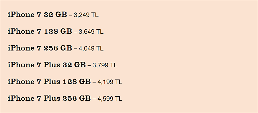 İşte Apple Türkiye'nin iPhone 7 fiyatları:
