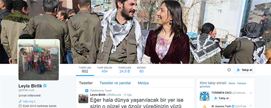 Şırnak'ta öldürülen PKK'lıyla önceki fotoğrafını twitter'da kapak resmi yapan HDP Şırnak Milletvekili Leyla Birlik 

                                    
                                    
                                    
                                    
                                    
                                    
                                    
                                
                                
                                
                                
                                
                                
                                