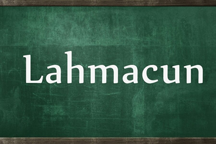 Lahmacun sözcüğü Arapçadan geliyor. Arapçada "lahm" et demektir. Macun ise "acim" kökünden gelir. Yoğrulmuş anlamına gelir. İkisi birleşince yoğrulmuş et anlamına geliyor. 
