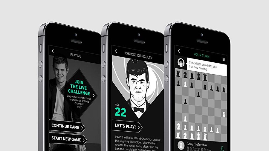 Play Magnus- Chess
Bu oyunda yeteneklerinizi dünya şampiyonuna karşı sergiliyebiliyorsunuz. Rakibin oldukça sıkı olduğu oyunda satranç eğitimi de var. Profesyonel satranç oyuncularına hitap eden oyunu indirmek isterseniz
iOS için
buraya
Android için
buraya tıklamanız yeterli.