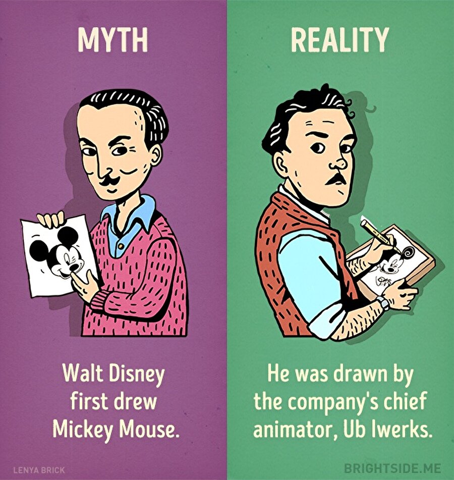 Mickey Mouse'yi ilk çizen Walt Disney değildir. Sanılanın aksine bu sevimli faremiz şirketin şef yardımcısı Ub Iwerks tarafından çizilmiştir.
